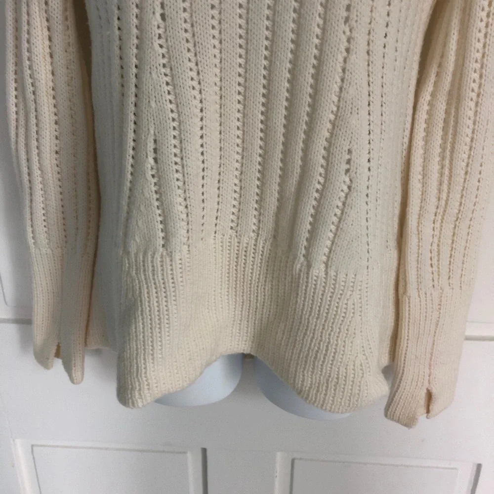 INHABIT White 100% Wool Pointelle Mock Neck Peplum Sweater S
